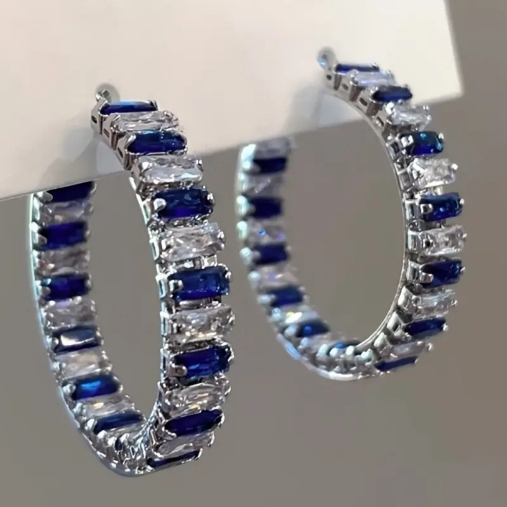 Elegant Silver and Blue Hoop Earrings